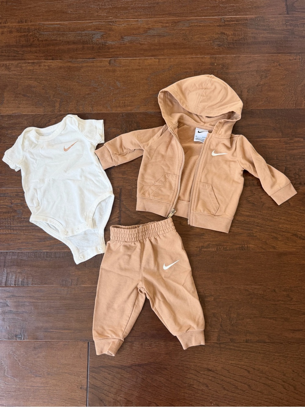 Nike Infant Hoodie, Joggers & Bodysuit in Tan and Cream